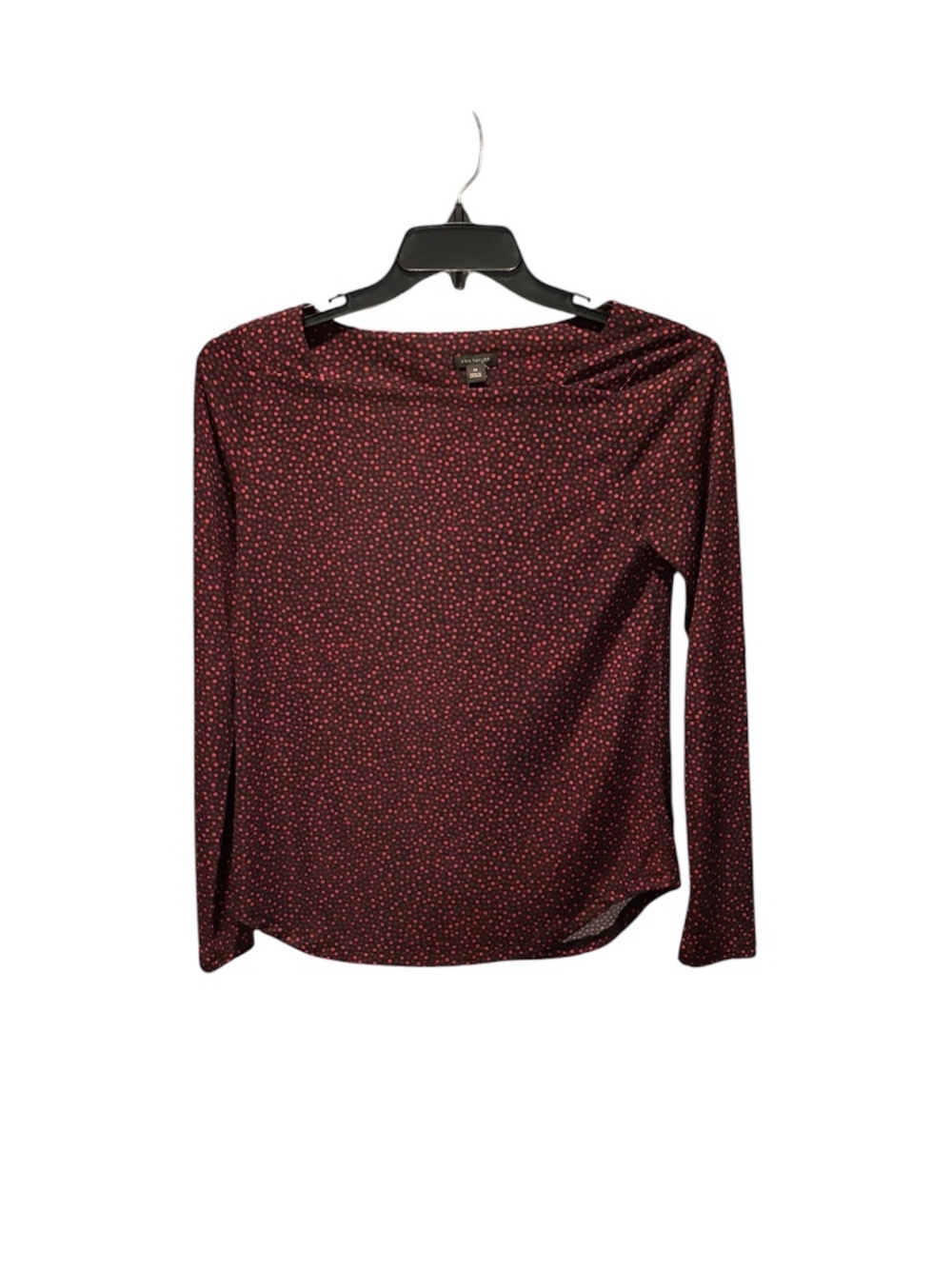 Ann Taylor Square Neck Long Sleeve Polka Dot Top XS Black & Red NWT